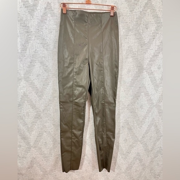 H&M blogger favorite dark green high waisted faux leather leggings size 4 - Picture 3 of 6